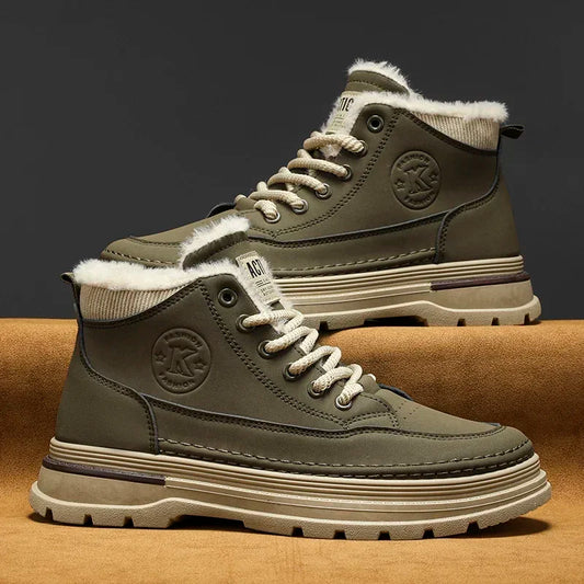 Men's Cotton Boots Autumn and Winter New Warm Plush Outdoor Shoes Casual Snow Boots Non-slip Soft-sole Ankle Boots Cotton Shoe