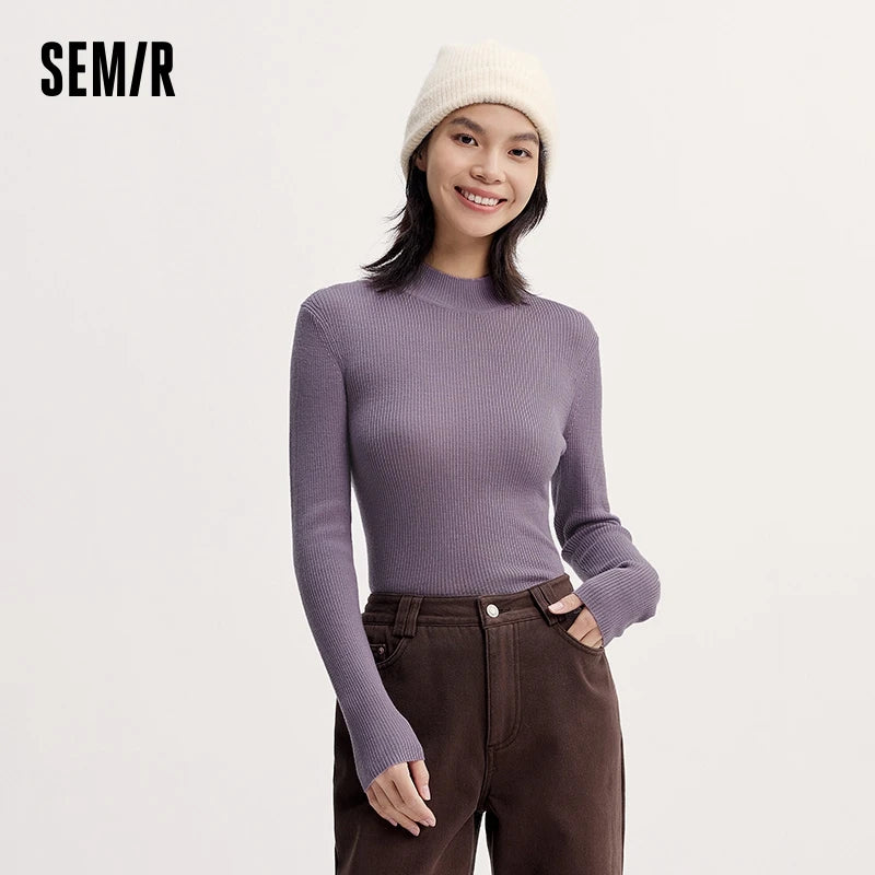 Semir Women Sweater Slim Wool Semi-High Neck
