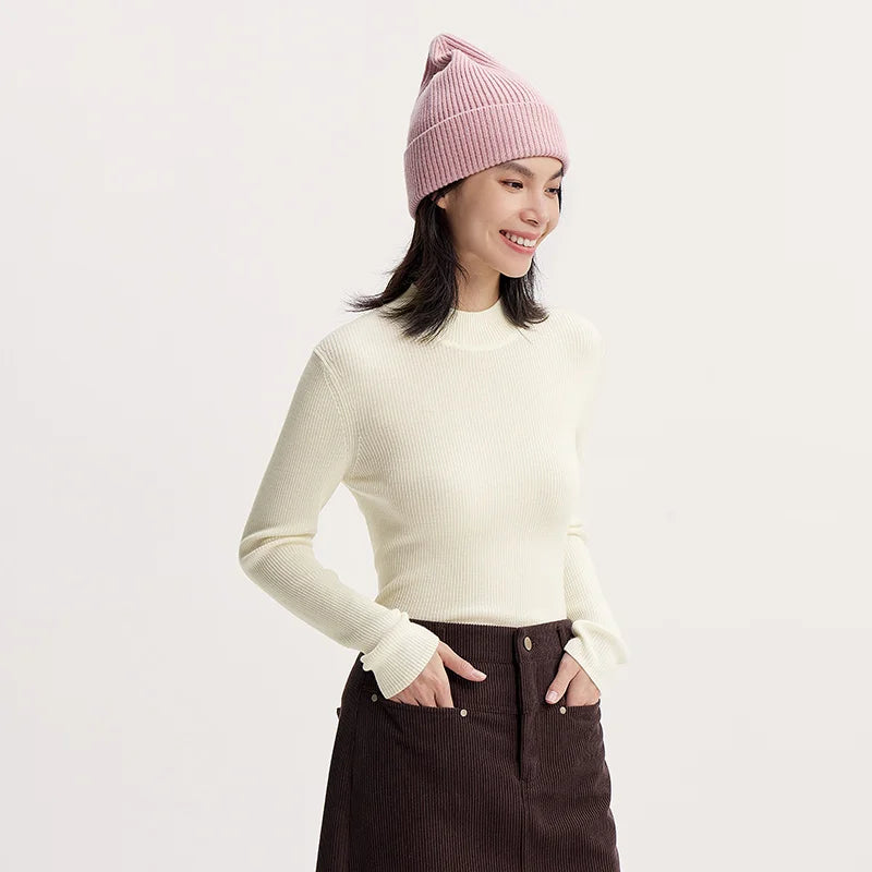 Semir Women Sweater Slim Wool Semi-High Neck
