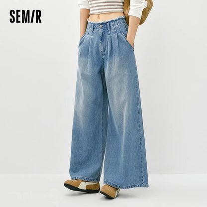 Semir Women Raw Hem High Waist Wide Leg Jeans