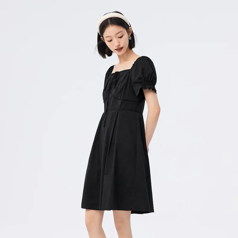Semir Dress Women Solid Color Feel Versatile 2025 Summer New Fashion Square Neck Short Dress Women'S Elegant