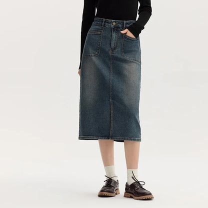 Semir Women Denim Skirt Split Retro Straight