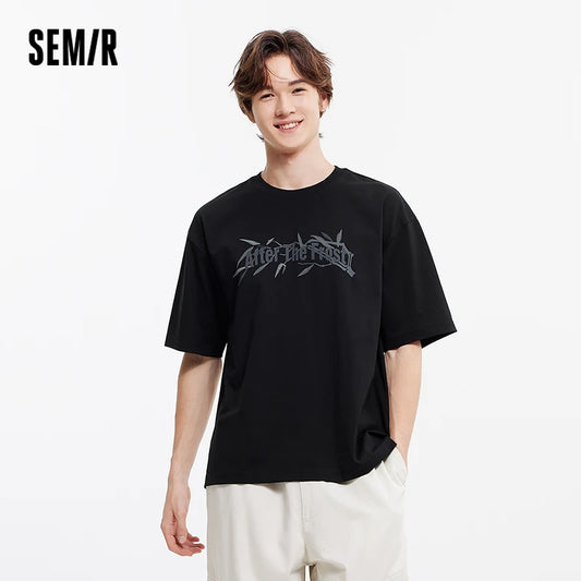 Semir Short Sleeve T-Shirt Men Bamboo Leaf Print Cool Feeling 2025 New Summer Loose Knit Base Layer Top for Trendy Outfits