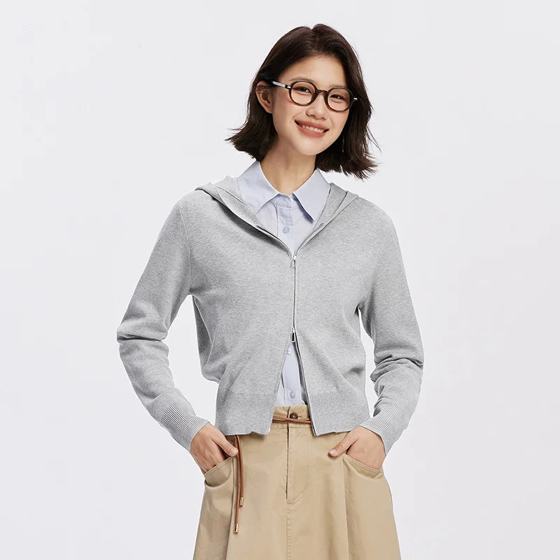Semir Women Cardigan Hooded Solid Knitwear