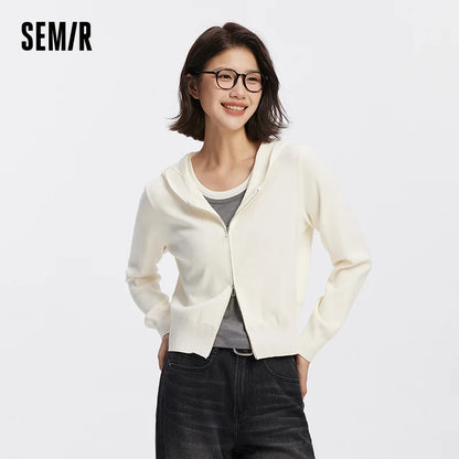 Semir Women Cardigan Hooded Solid Knitwear