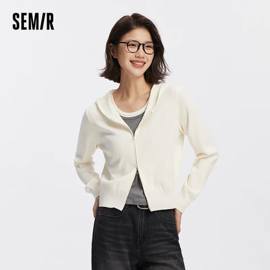 Semir Women Cardigan Hooded Solid Knitwear