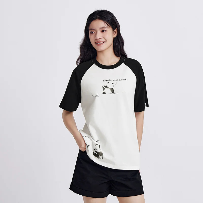 Semir Short Sleeve T-Shirt Women Mid-long Style Raglan Sleeve Loose 2025 New Version Panda-themed Pure Cotton Summer Outfit
