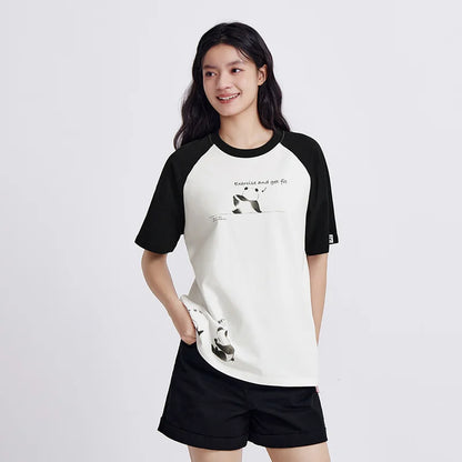 Semir Short Sleeve T-Shirt Women Mid-long Style Raglan Sleeve Loose 2025 New Version Panda-themed Pure Cotton Summer Outfit