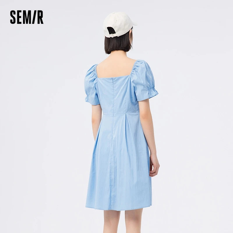 Semir Dress Women Solid Color Feel Versatile 2025 Summer New Fashion Square Neck Short Dress Women'S Elegant