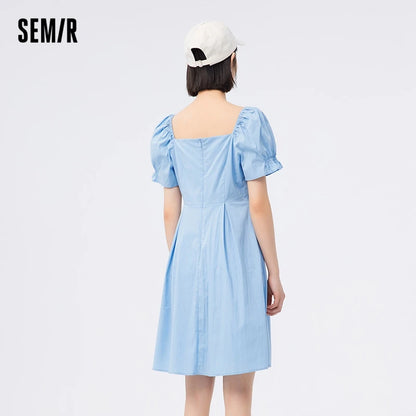 Semir Dress Women Solid Color Feel Versatile 2025 Summer New Fashion Square Neck Short Dress Women'S Elegant
