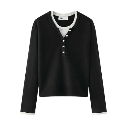 Semir Women Knitted Sweater Henley Collar Slim