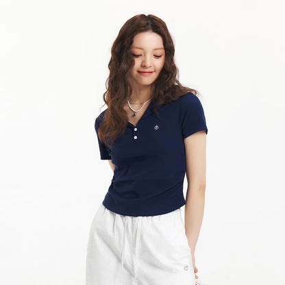 Semir Polo Shirt Women Cropped Blazer Collar 2025 New Summer Embroidered Cool Feeling Slim Fit Top Slimming for Chic Outfits