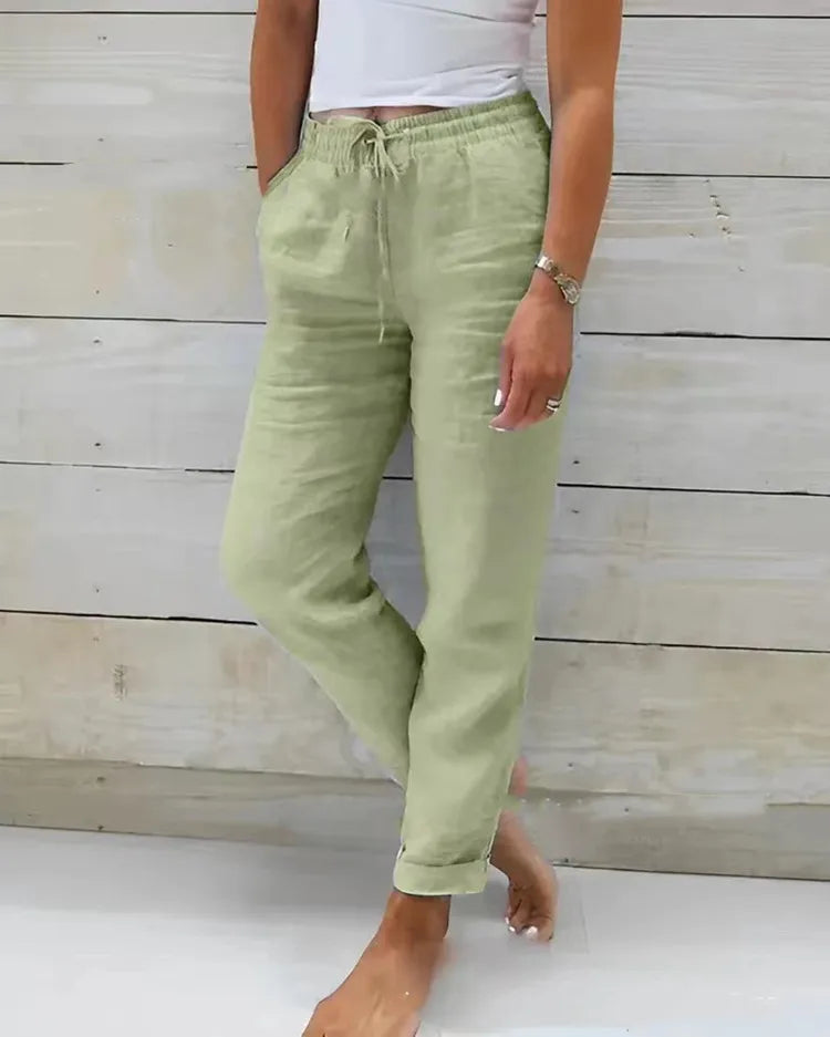 Women's Cotton Linen High Waist Pencil Pants