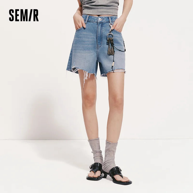 Semir Women Frayed Denim A-Line Shorts