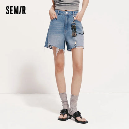 Semir Women Frayed Denim A-Line Shorts