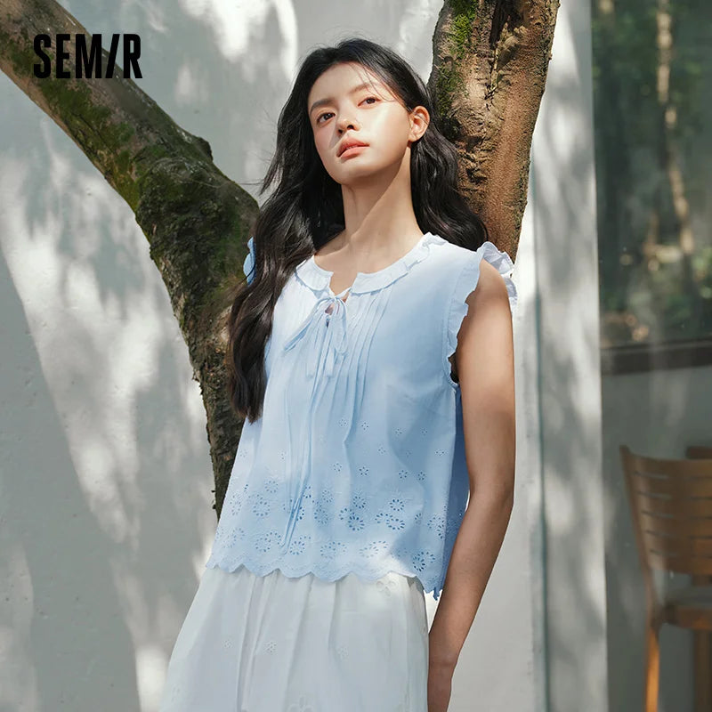 Semir Women Shirt Embroidered Bow Ruffle Lace