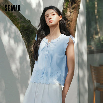 Semir Women Shirt Embroidered Bow Ruffle Lace