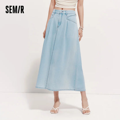 Semir Women Denim Skirt A-Line Pleated Slim