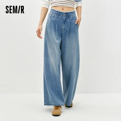 Semir Women Raw Hem High Waist Wide Leg Jeans