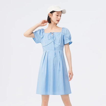 Semir Dress Women Solid Color Feel Versatile 2025 Summer New Fashion Square Neck Short Dress Women'S Elegant
