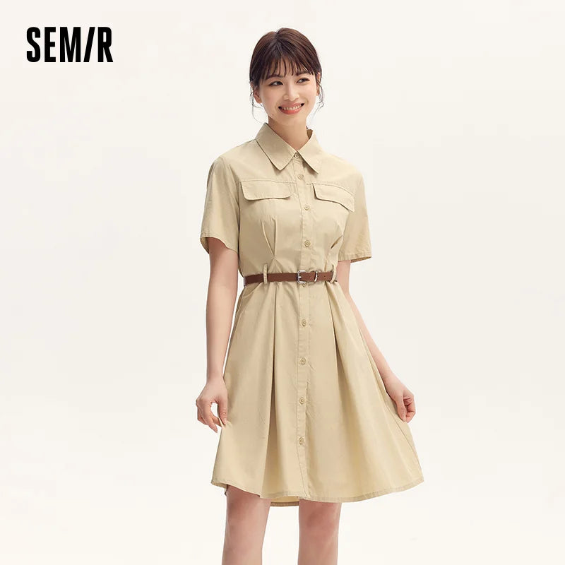 Semir Dress Women Pure Cotton Fashionable and Elegant 2025 New Summer Version Slimming and Waist-tightening Shirt Dress