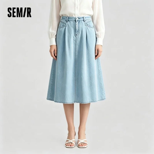 Semir Women Denim Skirt A-Line Pleated Slim
