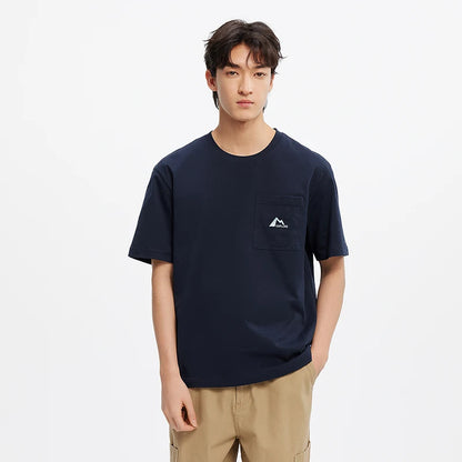 Semir Short Sleeve T-Shirt Men Cotton White T-Shirt Base Layer 2025 New Summer Pocket Embroidered Knit Top for Relaxed Outfits