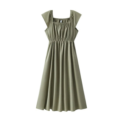 Semir Dress Women Hollow Out Waist-Cinching 2025 New Summer Flutter Sleeve Off-Shoulder Mid-Length Dress Subtle Sexy