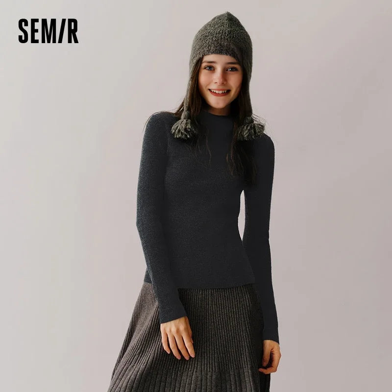 Semir Women Sweater Slim Wool Semi-High Neck