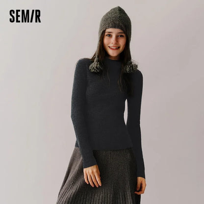Semir Women Sweater Slim Wool Semi-High Neck