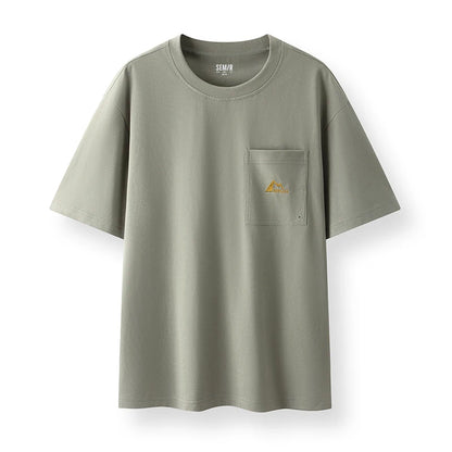 Semir Short Sleeve T-Shirt Men Cotton White T-Shirt Base Layer 2025 New Summer Pocket Embroidered Knit Top for Relaxed Outfits