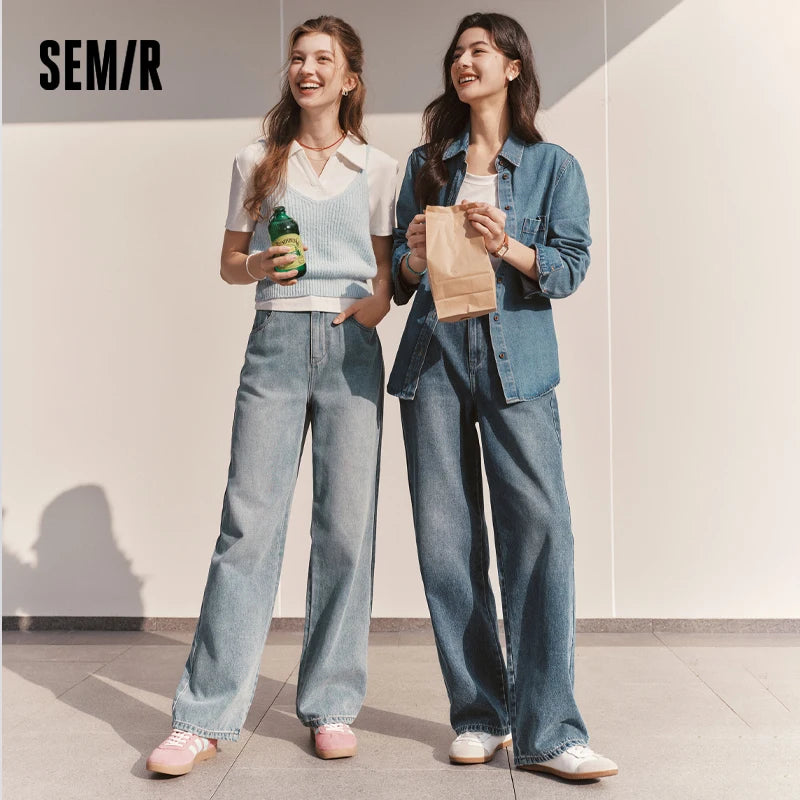 Semir Women Jeans Fleece-Lined Wide Leg Floor-Length
