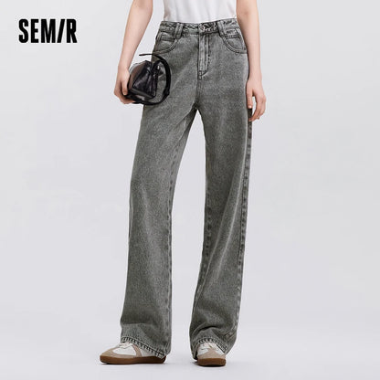 Semir Women Jeans Fleece-Lined Wide Leg Floor-Length
