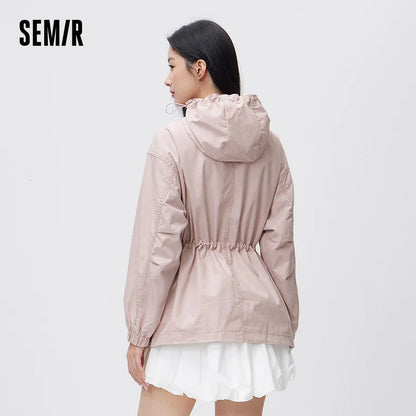 Semir Women Denim Jacket Retro Loose Waist Cinched