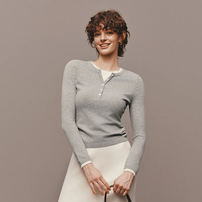 Semir Women Knitted Sweater Henley Collar Slim