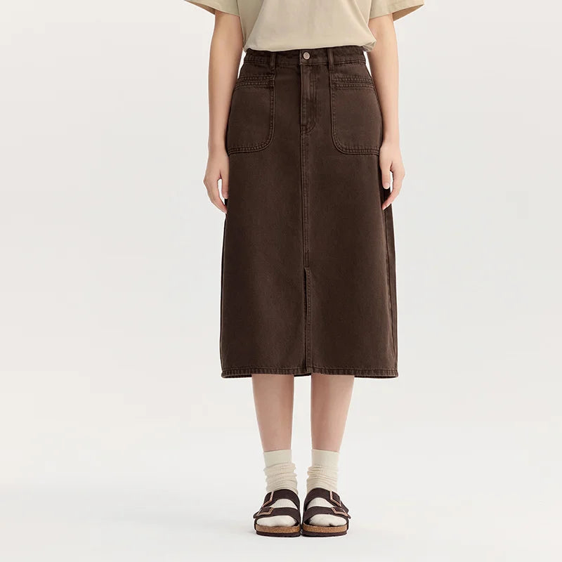 Semir Women Denim Skirt Split Retro Straight