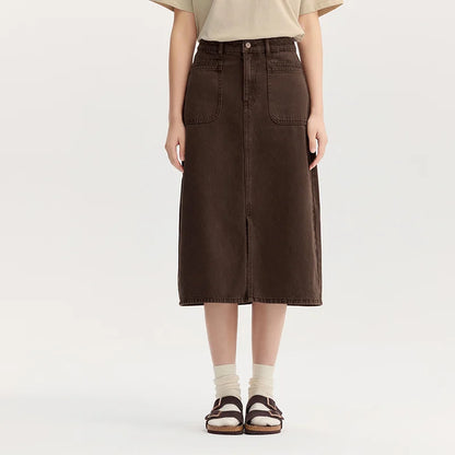 Semir Women Denim Skirt Split Retro Straight